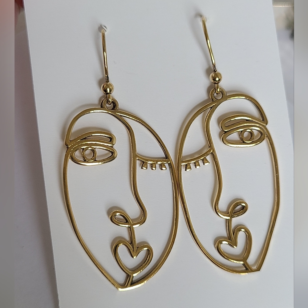 Vintage Modernist Picasso Abstract Sterling Silver Gold Plated Dangle Earrings - Picture 4 of 7